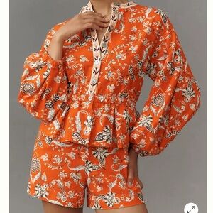 NWT Farm Rio x Anthropologie Long-Sleeve Printed Romper